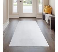 Carpetsale24 Tapis Runner Blanc 60x100 cm Tapis à Poils Courts Lavable, Antidérapant et Doux, Design Monochrome Moderne pour Chambre, Cuisine et Couloir