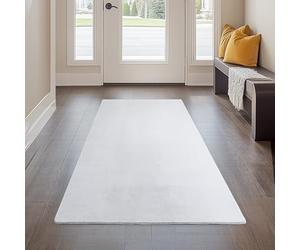 Carpetsale24 Tapis Runner Blanc 60x100 cm Tapis à Poils Courts Lavable, Antidérapant et Doux, Design Monochrome Moderne pour Chambre, Cuisine et Couloir