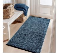 Carpetsale24, Tapis Runner en Coton Chenille Bleu 80x150 cm Lavable, Antidérapant et Doux, Pour Salon, Chambre & Couloir