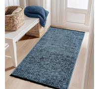 Carpetsale24, Tapis Runner en Coton Chenille Bleu 80x150 cm Lavable, Style Boho, Vintage Kelim, Poils Courts, Antidérapant et Doux, Mélange Monochrome, pour Cuisine, Chambre & Couloir