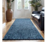 Carpetsale24, Tapis Runner en Coton Chenille Bleu 80x250 cm Lavable, Antidérapant et Doux, Pour Salon, Chambre & Couloir