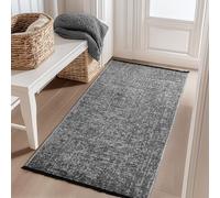 Carpetsale24, Tapis Runner en Coton Chenille Gris 80x150 cm Lavable, Style Boho, Vintage Kelim, Poils Courts, Antidérapant et Doux, Mélange Monochrome, pour Cuisine, Chambre & Couloir