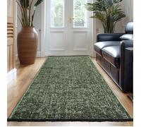 Carpetsale24, Tapis Runner en Coton Chenille Vert 80x250 cm Lavable, Antidérapant et Doux, Pour Salon, Chambre & Couloir