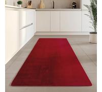 Carpetsale24 Tapis Runner Rouge 80x250 cm Tapis à Poils Courts Lavable, Antidérapant et Doux, Design Monochrome Moderne pour Chambre, Cuisine et Couloir