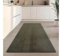 Carpetsale24 Tapis Runner Vert 80x250 cm Tapis à Poils Courts Lavable, Antidérapant et Doux, Design Monochrome Moderne pour Chambre, Cuisine et Couloir