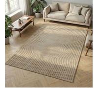 Carpetsale24 Tapis 140x200 cm Beige, Poils Courts Effet 3D Relief, Motif Bohème Scandinave, pour Salon, Chambre, Cuisine ou Extérieur