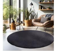 Carpetsale24 Tapis Salon Moderne Noir 160 cm Rond Poils Courts, Unicolor Monochrome Doux et Moelleux pour Chambre, Cuisine, Salle de Sejour