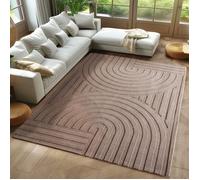 Carpetsale24 Tapis bohème XXL - 240 x 340 cm - Beige - Poils courts scandinaves doux, effet 3D - Lavable et facile d'entretien