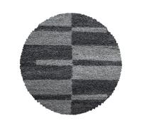 Carpetsale24 Tapis Salon Moderne Gris 160 cm Rond Shaggy Poils Longs Chambre Salle Séjour Moquette Douce Moelleuse Carreaux Cuisine