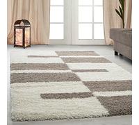 Carpetsale24 Tapis Salon Moderne Tapis Chambre Beige 100 x 200 cm - Tapis Shaggy à Poils Longs Salle de Séjour Concevoir à Carreaux Doux et Moelleux - Tapis Cuisine Moquette Salon Coureur