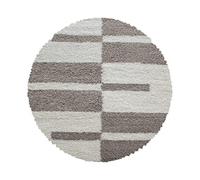Carpetsale24 Tapis Salon Moderne Tapis Chambre Beige 200 cm Rond - Tapis Shaggy à Poils Longs Salle de Séjour Concevoir à Carreaux Doux et Moelleux - Tapis Cuisine Moquette Salon