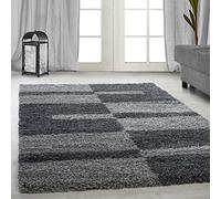 Carpetsale24 Tapis Salon Moderne Tapis Chambre Gris 80 x 150 cm - Tapis Shaggy à Poils Longs Salle de Séjour Concevoir à Carreaux Doux et Moelleux - Tapis Cuisine Moquette Salon Coureur