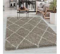 Carpetsale24, Tapis Shaggy à poils longs, design losanges, Beige 280x370 cm, tapis de salon, tapis de chambre, entretien facile