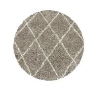 Carpetsale24 Tapis Shaggy à poils longs design losanges Beige 80 cm Rond tapis de salon tapis de chambre entretien facile