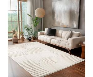 Carpettex Moderne Tapis Salon Crème 160x230 cm - Tapis à Poils Courts, Style Scandinave, Conception Bohème Doux et Moelleux - Cuisine Moquette Salle de Sejour