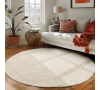 Carpettex Moderne Tapis Salon Tapis Chambre Adulte Crème 200 cm Rond - Tapis Poil Long Shaggy Salle de Séjour Concevoir Unicolore Tapis Doux et Moelleux - Tapis Cuisine Moquette Salon