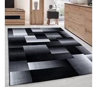 Carpettex Moderne Tapis Salon Tapis Chambre Noir-1 80 x 300 cm - Tapis à Poils Courts, a Poil Ras, Conception Abstraite à Carreaux Doux et Moelleux - Tapis Cuisine Moquette Salle de Sejour