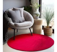Carpettex Moderne Tapis Salon Tapis Chambre Rouge 160 cm Rond - Tapis à Poils Courts, a Poil Ras, Unicolor - Monochrome Doux et Moelleux - Tapis Cuisine Moquette Salle de Sejour