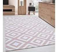 Carpettex Tapis 140x200 cm Rose Losanges Poils Courts Doux