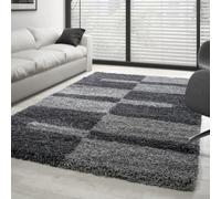 Carpettex Tapis Salon 160x230 cm Moderne Tapis Chambre Gris - Tapis Shaggy à Poils Longs Salle de Séjour Concevoir à Carreaux Doux et Moelleux - Tapis Cuisine Moquette Salon