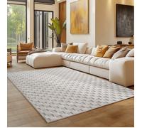 Carpettex Tapis 200x290 cm Crème Design à Carreaux Scandinave Doux Résistant Facile à Nettoyer Grand Tapis Salon Chambre.