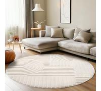 Carpettex Tapis à poils courts, 160 cm, rond, crème, look scandinave, effet 3D, motif bohème, lavable et moelleux