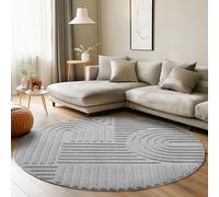 Carpettex Tapis à poils courts, profonds, 80 cm, rond, argenté, look scandinave, effet 3D, motif bohème, lavable et moelleux, pour salon, chambre et cuisine