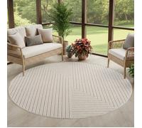 Carpettex Tapis à Poils Courts Rond 120 cm Crème 3D Relief Motif Scandinave Boho Tapis Balcon Terrasse Intérieur Extérieur