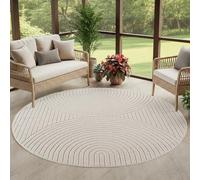 Carpettex Tapis à Poils Courts Rond 160 cm Crème, Effet Relief, Tapis Skandi Boho pour Salon et Chambre, Terrasse Balcon Intérieur Extérieur terrasse et Balcon