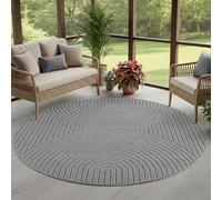 Carpettex Tapis à Poils Courts Rond 160 cm Gris, Effet Relief, Tapis Skandi Boho pour Salon et Chambre, Terrasse Balcon Intérieur Extérieur terrasse et Balcon