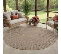 Carpettex Tapis à Poils Courts Rond 200 cm Beige, Effet 3D Relief, Tapis Boho Scandinave pour Salon et Salle à Manger, Balcon Terrasse Extérieur résistant aux intempéries terrasse