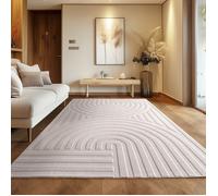 Carpettex Tapis boho scandinave Crème uni 120x170 cm, Lavable, Effet 3D, Tapis pour salon et chambre