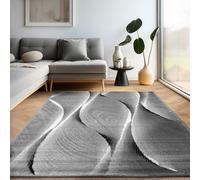 Carpettex Tapis Couloir 80x150 cm Gris Effet Bois Vagues Lavable Doux