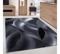 Carpettex Tapis Couloir 80x150 cm Noir Vagues Abstraites Poils Courts