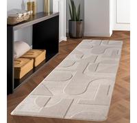 Carpettex Tapis Couloir 80x250 cm Crème Scandi Boho Effet 3D Lavable