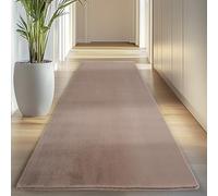 Carpettex Tapis Couloir Poils Courts 80x250 cm Marron Lavable Uni Doux