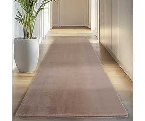 Carpettex Tapis Couloir Poils Courts 80x250 cm Marron Lavable Uni Doux