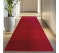 Carpettex Tapis Couloir Poils Courts 80x250 cm Rouge Lavable Uni Doux