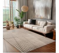 Carpettex Tapis de Salon 160x230 cm Beige à Poils Longs Design Scandi Boho à Carreaux Effet Relief DModerne pour Table Basse