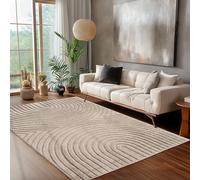 Carpettex Tapis de Salon 160x230 cm Beige à Poils Longs Design Scandi Boho Effet Relief Shaggy Doux Moelleux Robuste Facile à Nettoyer Moderne pour Table Basse