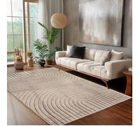 Carpettex Tapis de Salon 240x340 cm Beige à Poils Longs Design Scandi Boho Effet Relief DModerne pour Chambre à Coucher
