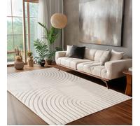 Carpettex Tapis de Salon 240x340 cm Crème à Poils Longs Design Scandi Boho Effet Relief DModerne pour Chambre à Coucher