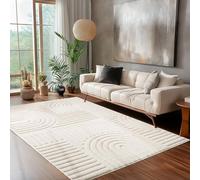 Carpettex Tapis de salon, poils courts et profonds, 300 x 400 cm (280 x 370 cm), crème, aspect scandinave, effet 3D, motif bohème, lavable et moelleux