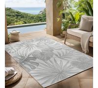 Carpettex Tapis d'extérieur Gris 160x230 cm, idéal pour la Cuisine, Le Balcon, la terrasse, Ainsi Que Le Salon et la Salle à Manger, Design de Feuilles de Palmier
