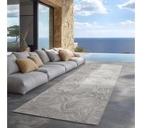 Carpettex Tapis d'extérieur Gris 80x150 cm, idéal pour la Cuisine, Le Balcon, la terrasse, Ainsi Que Le Salon et la Salle à Manger, Design de Feuilles de Palmier