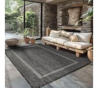 Carpettex Tapis d'extérieur résistant aux intempéries 140 x 200 cm Aspect sisal noir - Idéal pour balcon, jardin, terrasse et comme tapis de cuisine - Tapis d'extérieur lavable, tissé à plat