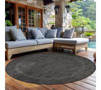 Carpettex Tapis d'extérieur résistant aux intempéries, rond, aspect sisal, noir, 120 cm, idéal pour balcon, jardin, terrasse et comme tapis de cuisine, lavable, tissé plat, imperméable, facile