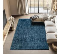 Carpettex Tapis en Coton Chenille Bleu 140x200 cm Lavable, Style Boho, Poils Courts Vintage Kelim, Antidérapant et Doux, Mélange Monochrome, pour Salon, Chambre, Bureau & Cuisine
