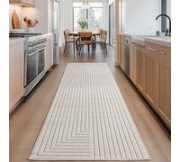 Carpettex Tapis extérieur résistant à la Pluie pour Salon, Chambre, véranda - Poils Courts Crème, Effet Relief, Doux et Lavable, Adapté à l'Extérieur, 80x250 cm