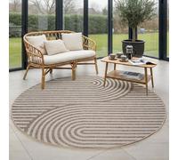 Carpettex Tapis Extérieur Rond 120 cm Beige, Résistant aux Intempéries et UV, Tapis Balcon Terrasse Jardin, Intérieur Extérieur Design Skandi Boho Robuste